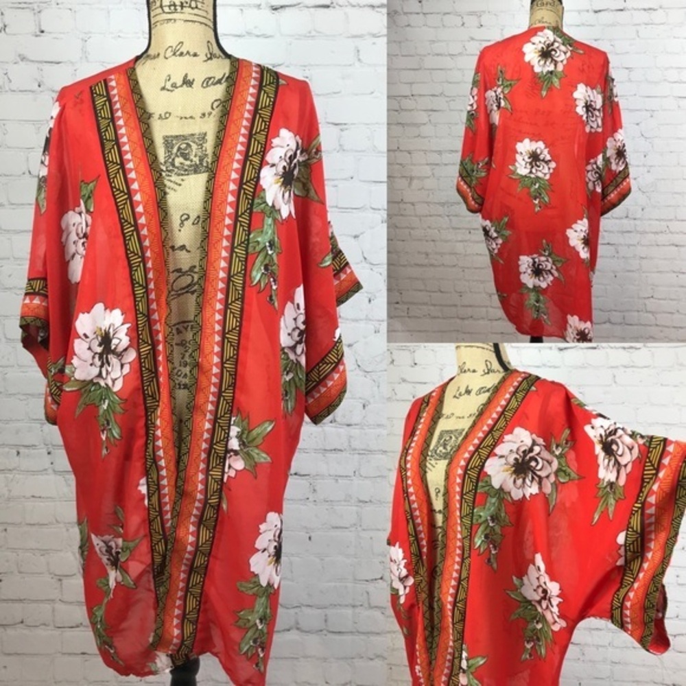 Live 4 Truth Open Front Orange Floral Kimono